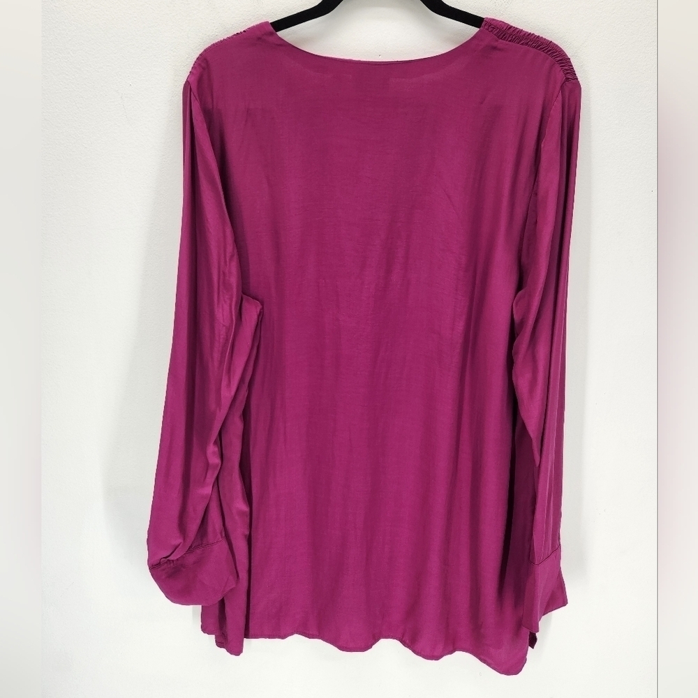 J Jill Smocked Split Neck Tunic Top Womens Large Pink Workwear Office - Picture 2 of 15